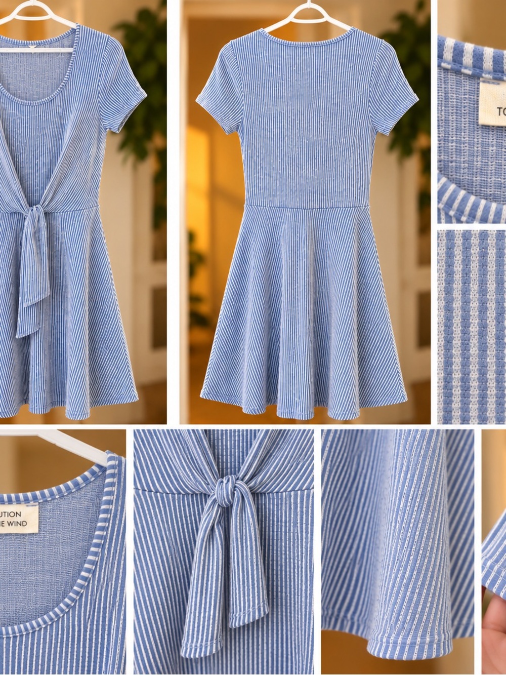 Caution To The Wind Blue & White Striped Tie-Front Midi Dress